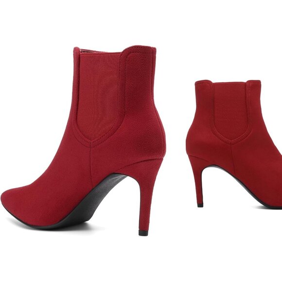 Women's Red/Suede Pointed Toe Stiletto High Heel Ankle Booties - Picture 4 of 7